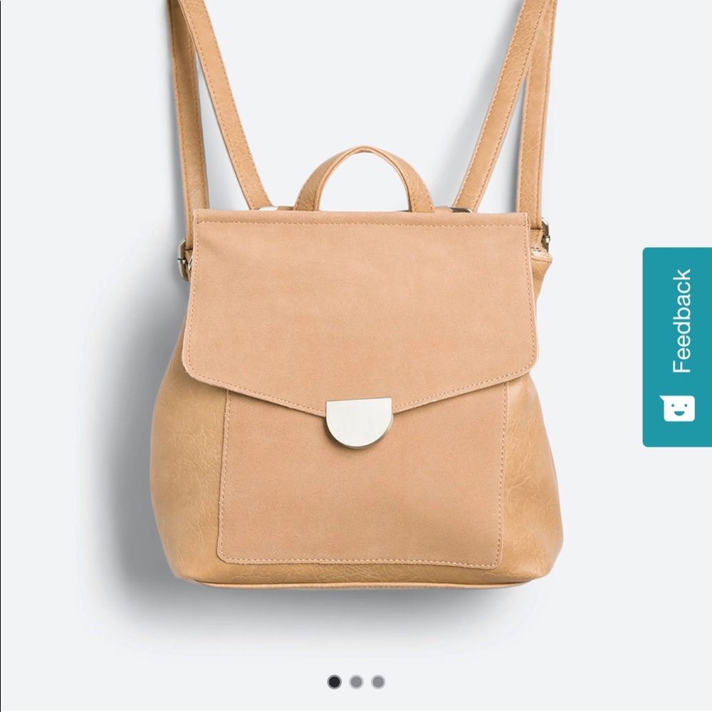 Moda Luxe Tan Khaki faux suede and leather backpack adjustable straps